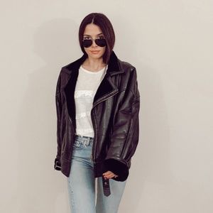 leather shearling bomber jacket